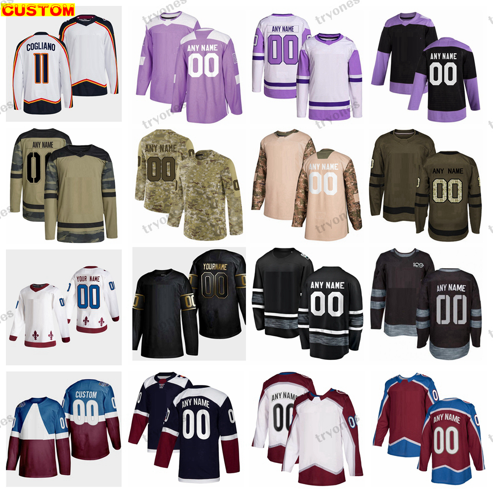 Custom Reverse Retro Hockey Jerseys Camo Fights Cancer MacKinnon Landeskog Rantanen Makar Nichushkin Rodrigues Toews Georgiev Lehkonen Compher Newhook Cogliano, Black 100th
Custom Reverse Retro Hockey Jerseys Camo Fights Cancer MacKinnon Landeskog Rantanen Makar Nichushkin Rodrigues Toews Georgiev Lehkonen Compher Newhook Cogliano, Black 100th