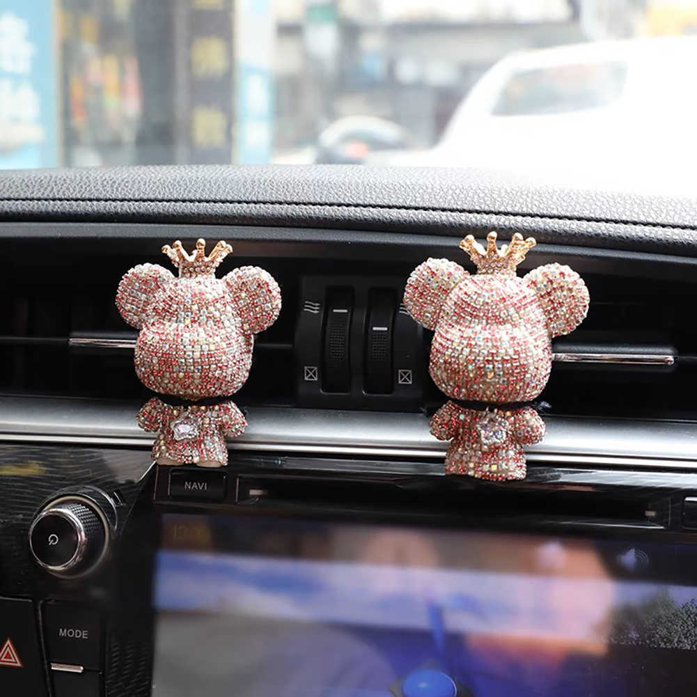 Interior Decorations Creative Crown Diamond Cute Bear Car Fragrance Perfume Clip Air Bears Aroma Car Decoration Air Fresher Decoration Accessories T22