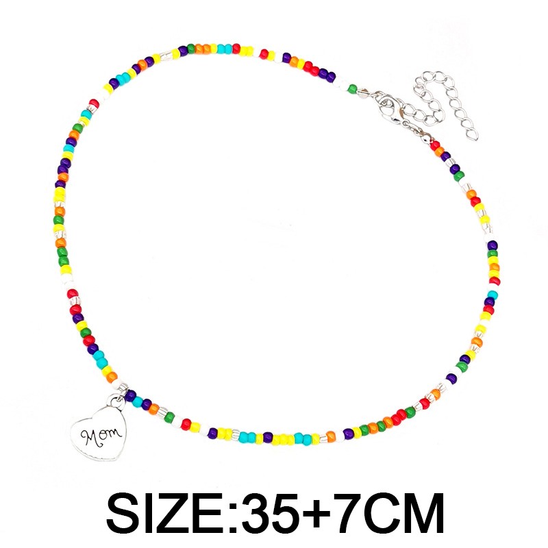Bohemia Beaded Choker Necklace for Women Mom Letter Pendant Necklace Clavicle Neck Chains Jewelry Mother's Day Gifts