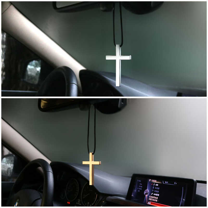 Interior Decorations 3 Colors Charms Metal Jesus Cross Car Pendant Rearview Mirror Decoration Hanging Ornaments Interior Auto Accessories Car Styling 