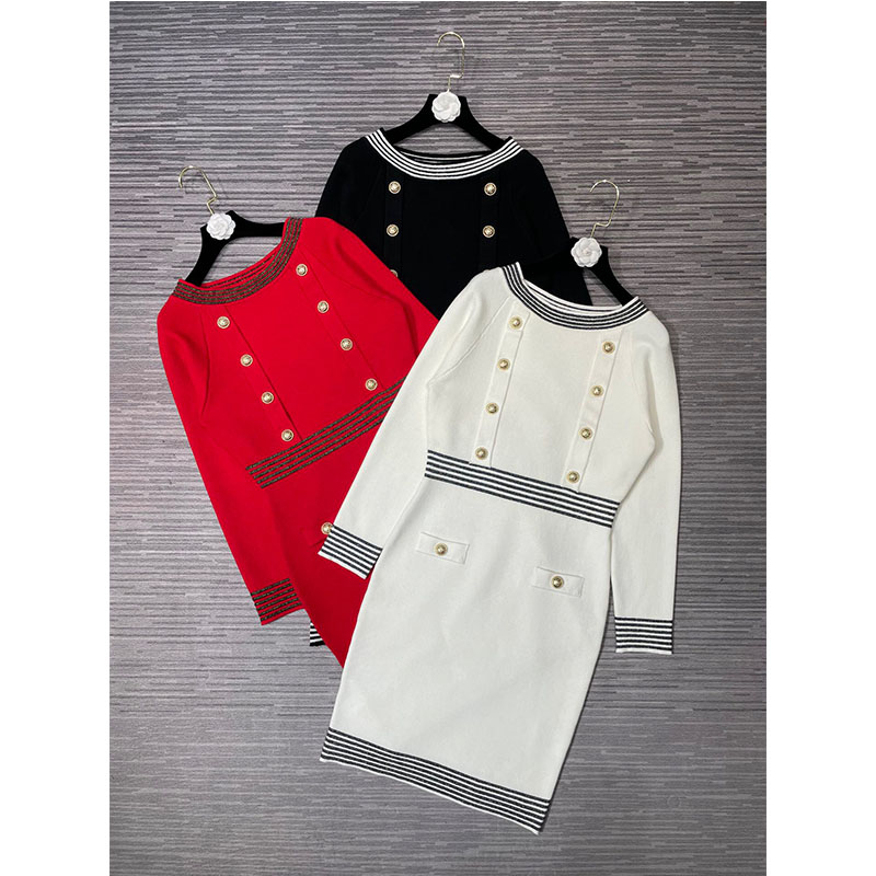 2023 Casual Dresses Luxury New Double Breasted Elegant Stripe Knit Dress Women Autumn Winter Sleeve Gold Button High Waist Long Dresses, Black
2023 Casual Dresses Luxury New Double Breasted Elegant Stripe Knit Dress Women Autumn Winter Sleeve Gold Button High Waist Long Dresses, Black
