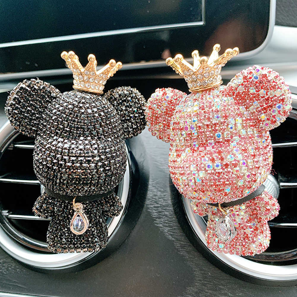 Interior Decorations Creative Crown Diamond Cute Bear Car Fragrance Perfume Clip Air Bears Aroma Car Decoration Air Fresher Decoration Accessories T22