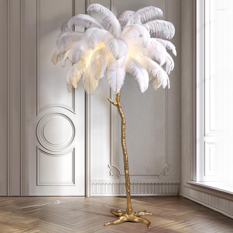 Lamps Floor Nordic Ostrich Feather Led Lamp Resin Copper Living Room Home Decor Standing Light Indoor Lighting Bedroom Bedside ing