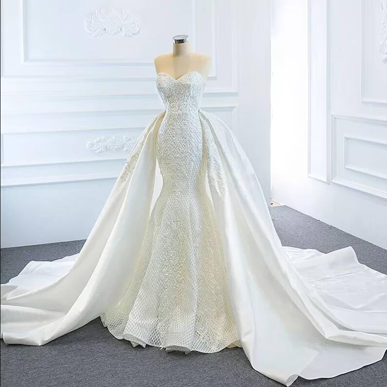 2in1 Mermaid Wedding Dresses with Detachable Train 2023 Sweetheart Applique Lace-up Corset Princess Bridal Gown robe mariee