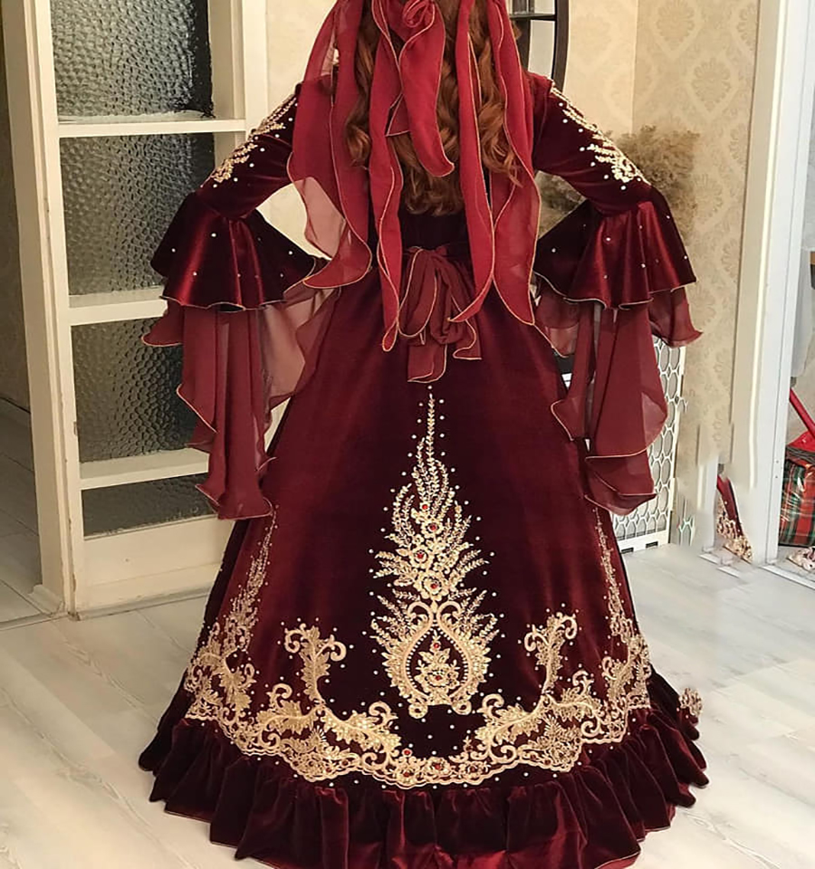 Luxury Kaftan Abaya Burgudy Moroccan Evening Dress 2023 Puff Sleeve Velvet Pearl Bead Lace Muslim Prom Gown Turish Israel Women Formal Party Engagemen