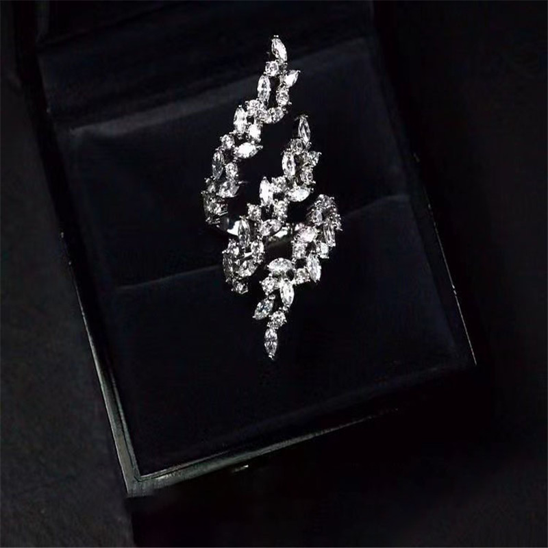 Handmade Wedding Rings Simple Fashion Jewelry Sweet Cute 925 Sterling Silver Marquise Cut White Topaz CZ Diamond Gemstones Women Open Adjustable Ring 