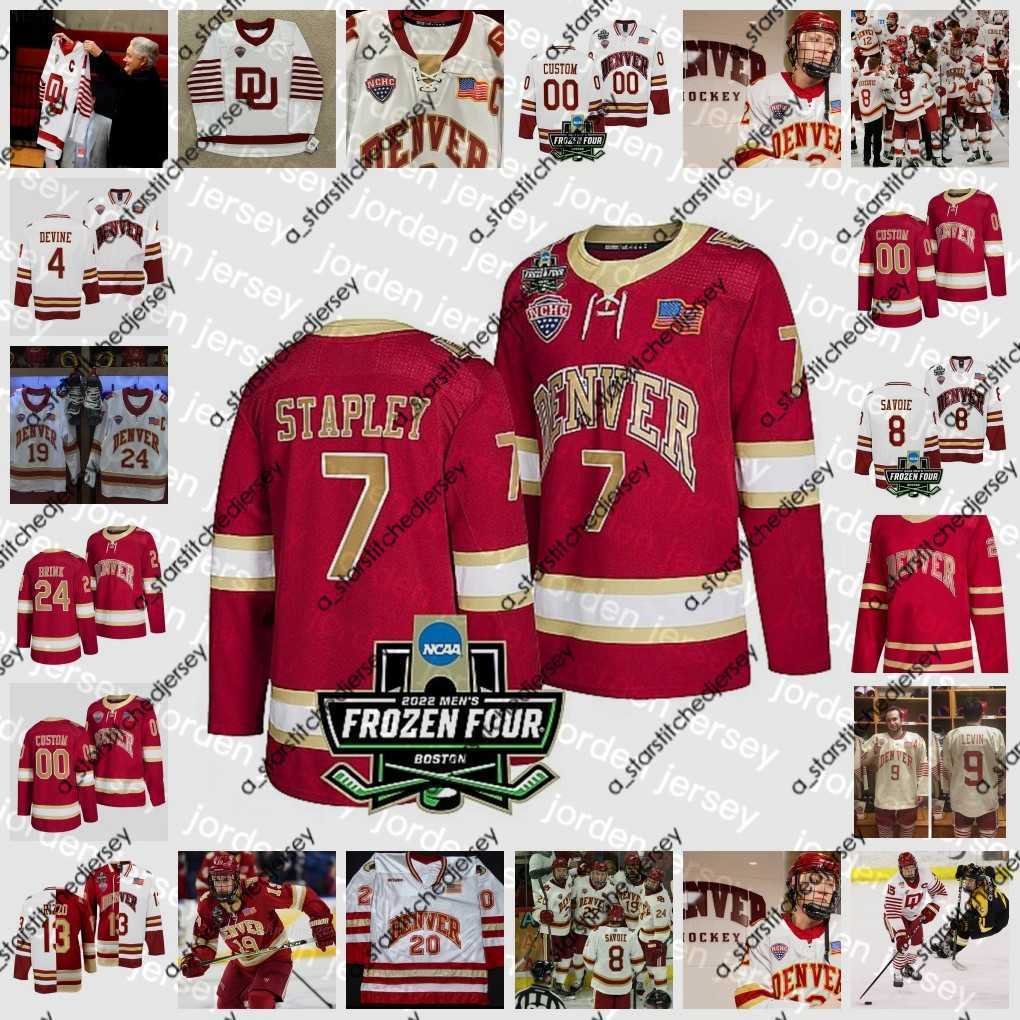 

College Hockey Wears NEW College Hockey Wears 2022 NCAA Frozen Four Championship Custom Denver Pioneers DU ICE Hockey Jersey 24 Scott Mayfield 25 Blake Hillman 2