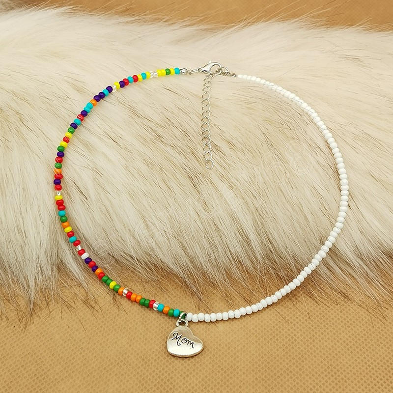 Bohemia Beaded Choker Necklace for Women Mom Letter Pendant Necklace Clavicle Neck Chains Jewelry Mother's Day Gifts
