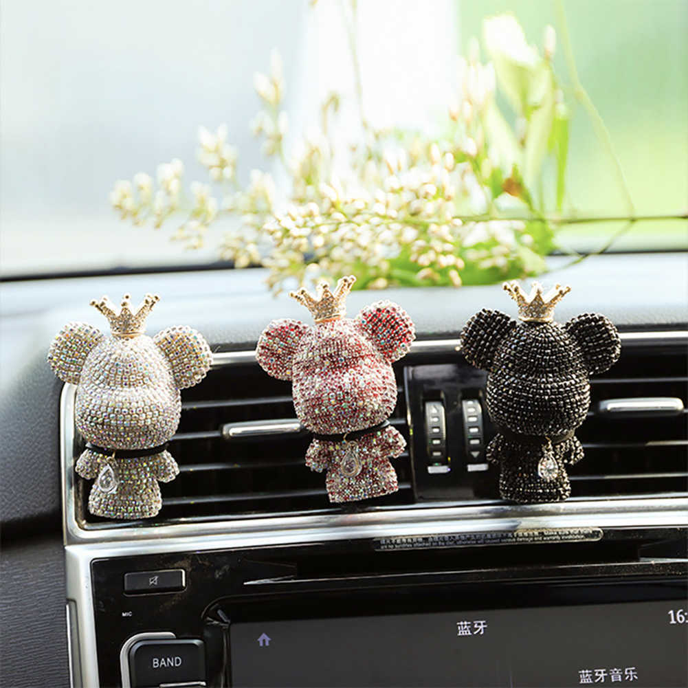 Interior Decorations Creative Crown Diamond Cute Bear Car Fragrance Perfume Clip Air Bears Aroma Car Decoration Air Fresher Decoration Accessories T22