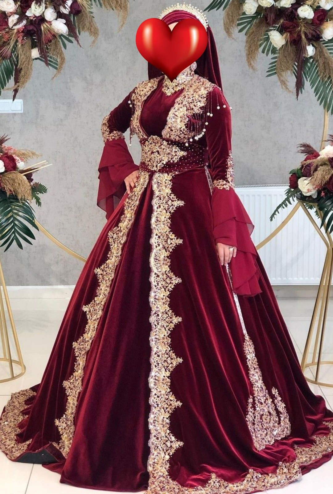 Abaya Burgudy Moroccan Muslim Evening Dress 2023 Velvet High Neck Long Sleeve Arabic Prom Dresses Beaded Lace Robe De Mariee Vintage Kaftan Formal Par