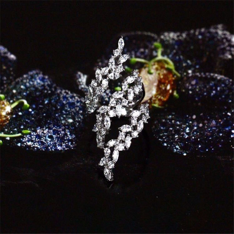 Handmade Wedding Rings Simple Fashion Jewelry Sweet Cute 925 Sterling Silver Marquise Cut White Topaz CZ Diamond Gemstones Women Open Adjustable Ring 