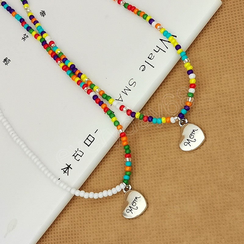 Bohemia Beaded Choker Necklace for Women Mom Letter Pendant Necklace Clavicle Neck Chains Jewelry Mother's Day Gifts