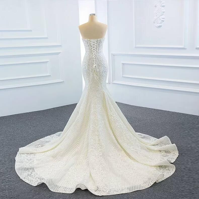 2in1 Mermaid Wedding Dresses with Detachable Train 2023 Sweetheart Applique Lace-up Corset Princess Bridal Gown robe mariee