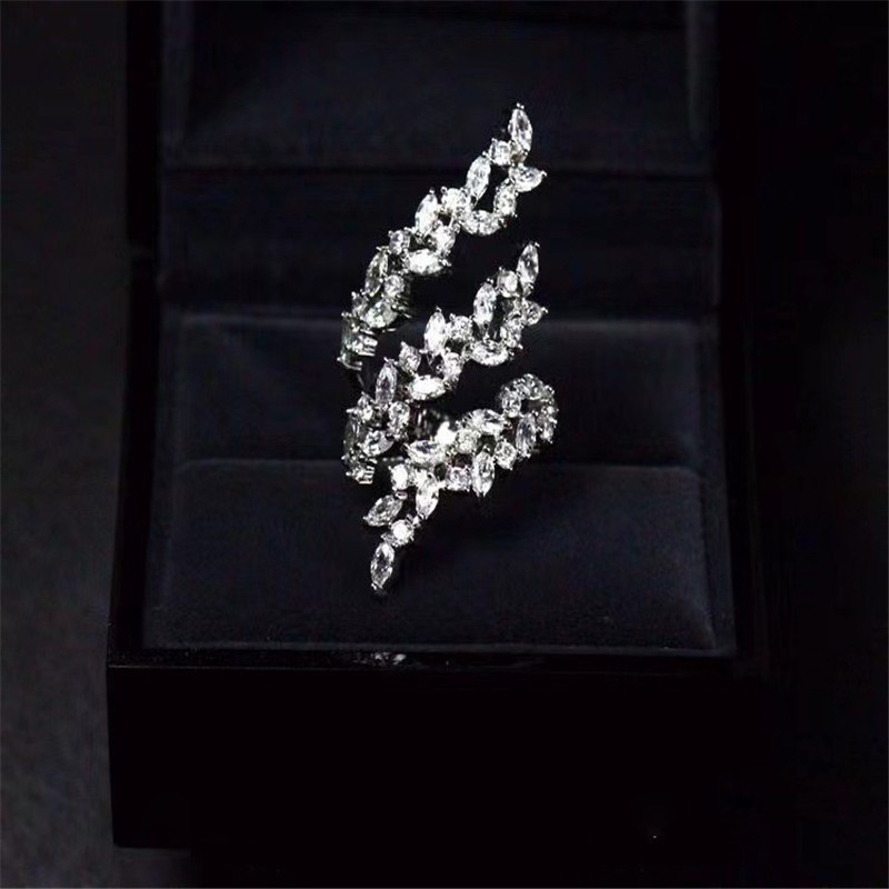 Handmade Wedding Rings Simple Fashion Jewelry Sweet Cute 925 Sterling Silver Marquise Cut White Topaz CZ Diamond Gemstones Women Open Adjustable Ring 
