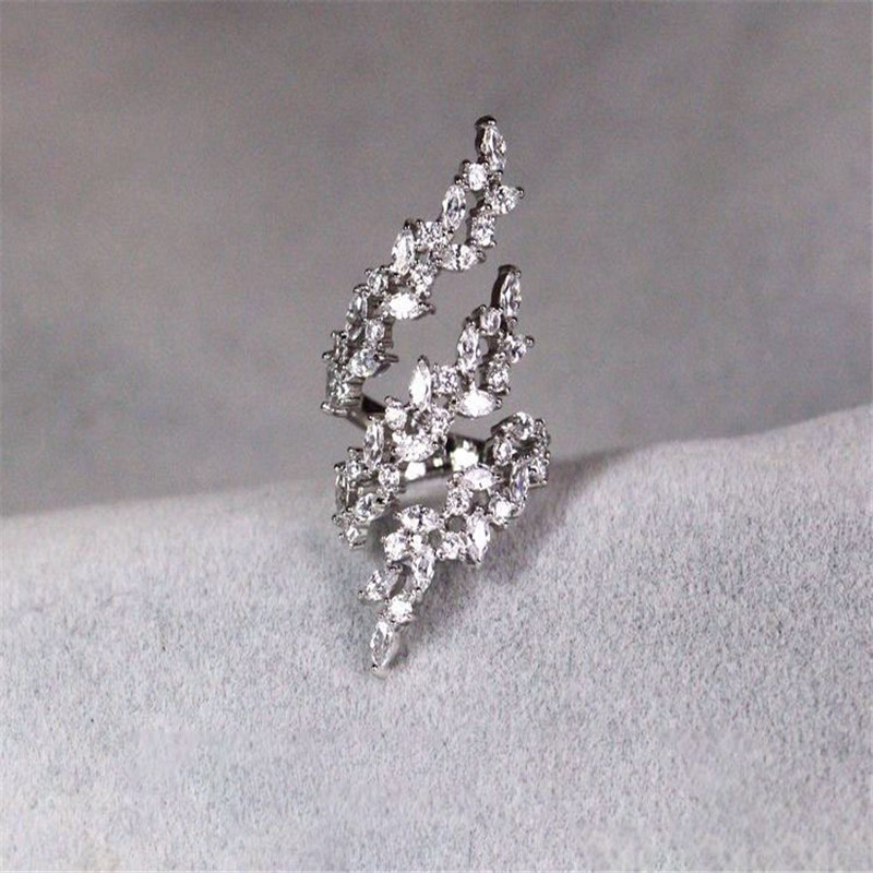 Handmade Wedding Rings Simple Fashion Jewelry Sweet Cute 925 Sterling Silver Marquise Cut White Topaz CZ Diamond Gemstones Women Open Adjustable Ring 
