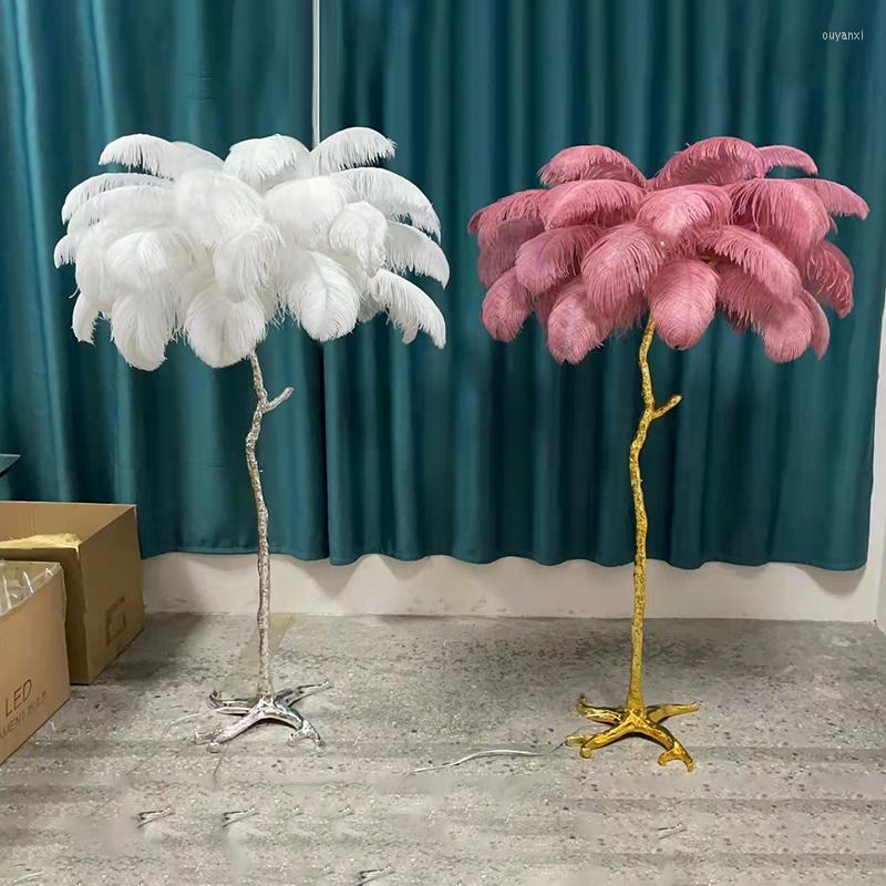 Lamps Floor Nordic Ostrich Feather Led Lamp Resin Copper Living Room Home Decor Standing Light Indoor Lighting Bedroom Bedside ing