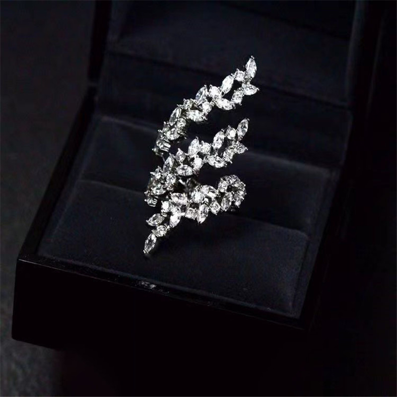 Handmade Wedding Rings Simple Fashion Jewelry Sweet Cute 925 Sterling Silver Marquise Cut White Topaz CZ Diamond Gemstones Women Open Adjustable Ring 