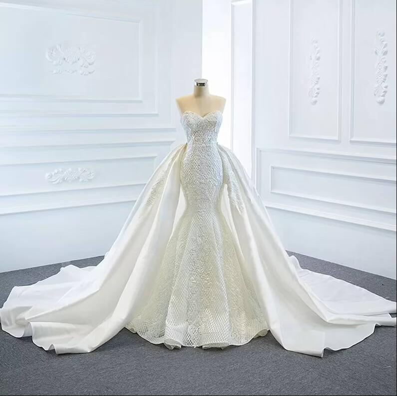2in1 Mermaid Wedding Dresses with Detachable Train 2023 Sweetheart Applique Lace-up Corset Princess Bridal Gown robe mariee