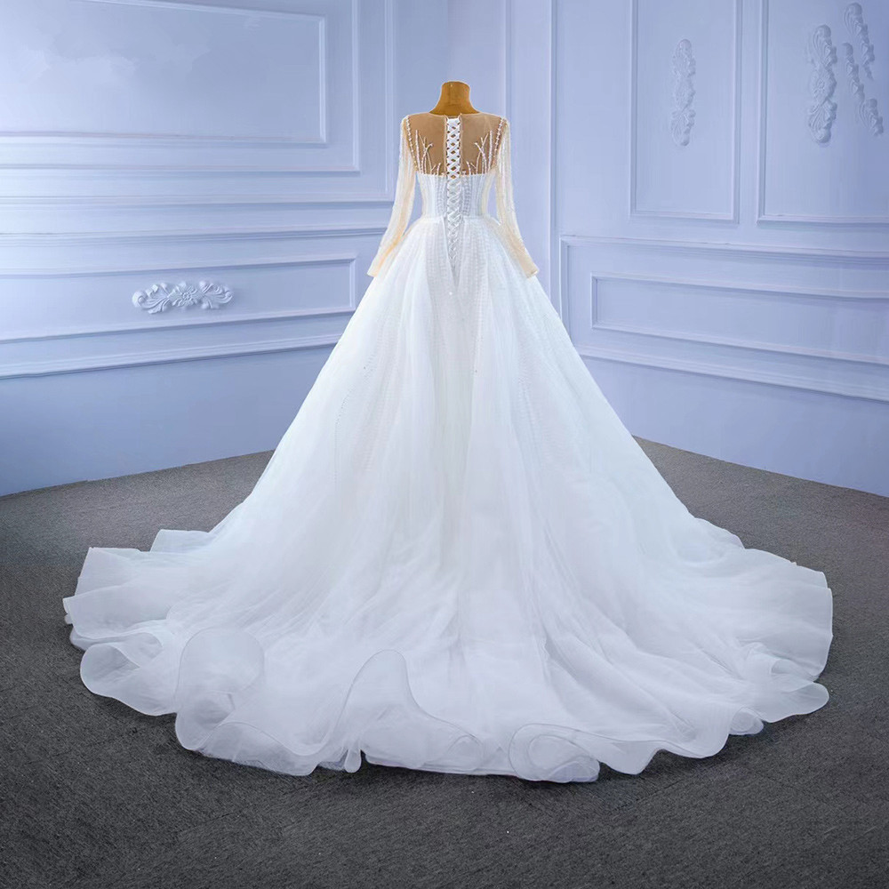 2in1 Mermaid Wedding Dresses with Detachable Train 2023 Illusion Long Sleeve Gillter Luxury Beaded Pearls Lace-up Bridal Gowns