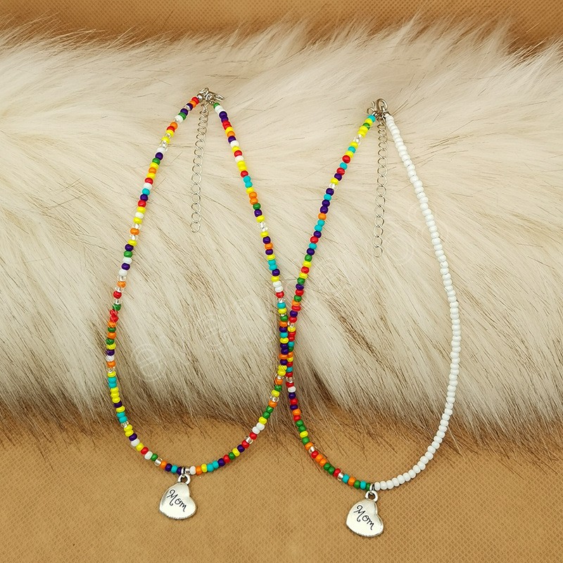 Bohemia Beaded Choker Necklace for Women Mom Letter Pendant Necklace Clavicle Neck Chains Jewelry Mother's Day Gifts