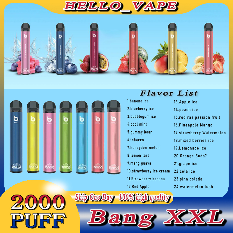 Bang XXL 2000 Puffs Disposable Vape Pen Electronic Cigarette With 800mAh Battery 6ml Pre-Filled Cartridge 2% 5% 6% 20mg 50mg 60mg Pods Vapor Kit
Bang XXL 2000 Puffs Disposable Vape Pen Electronic Cigarette With 800mAh Battery 6ml Pre-Filled Cartridge 2% 5% 6% 20mg 50mg 60mg Pods Vapor Kit