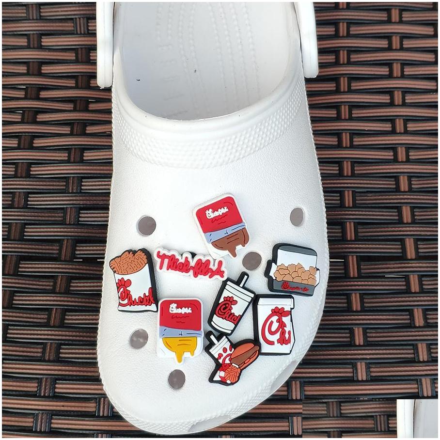 Shoe Parts Accessories Wholwsale Fast Food Chick Fil A Clog Charms For Buckcle Decoration Party Gift Drop Delivery Shoes Dhekm