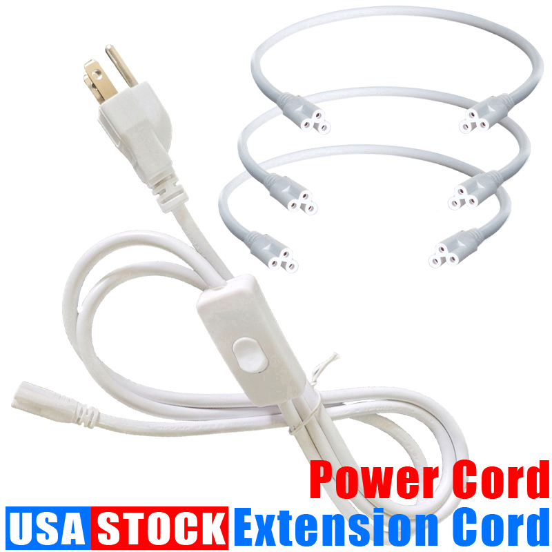 T5 T8 Double End 3Pin Tube Connector Cable Wire Extension Cord For Integrated LED Fluorescent Tube Light Bulb 1F T 2FT 3.3FT 4FT 5FT 6FT 6.6 FT 100Pac