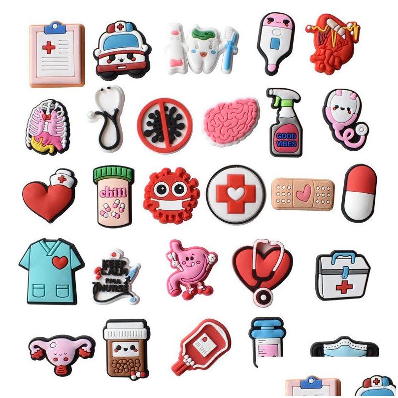 Shoe Parts Accessories Wlogholesale Medical Collection Clog Nurse Charms Doctor Pill Red Pin Pieces Wristband Bracelet Decoration Par Dhnsr