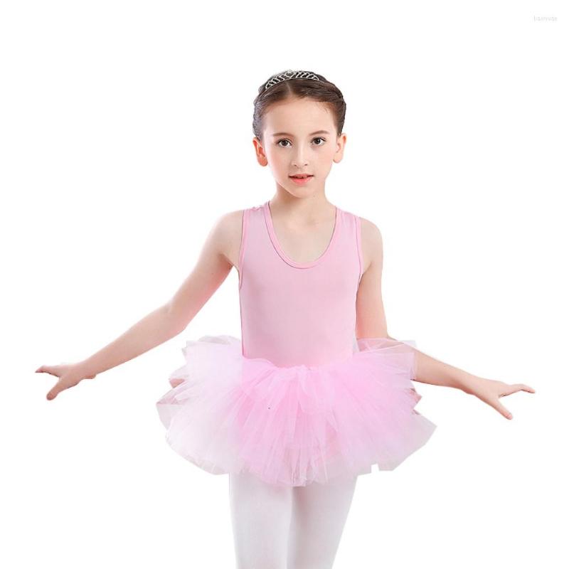 Stage Wear Girls' Ballet Dance Leotard Solid Color Round Neck Fashion Tutu Skirt Sleeveless Bodysuit One Piece Gymnastics Dancewear