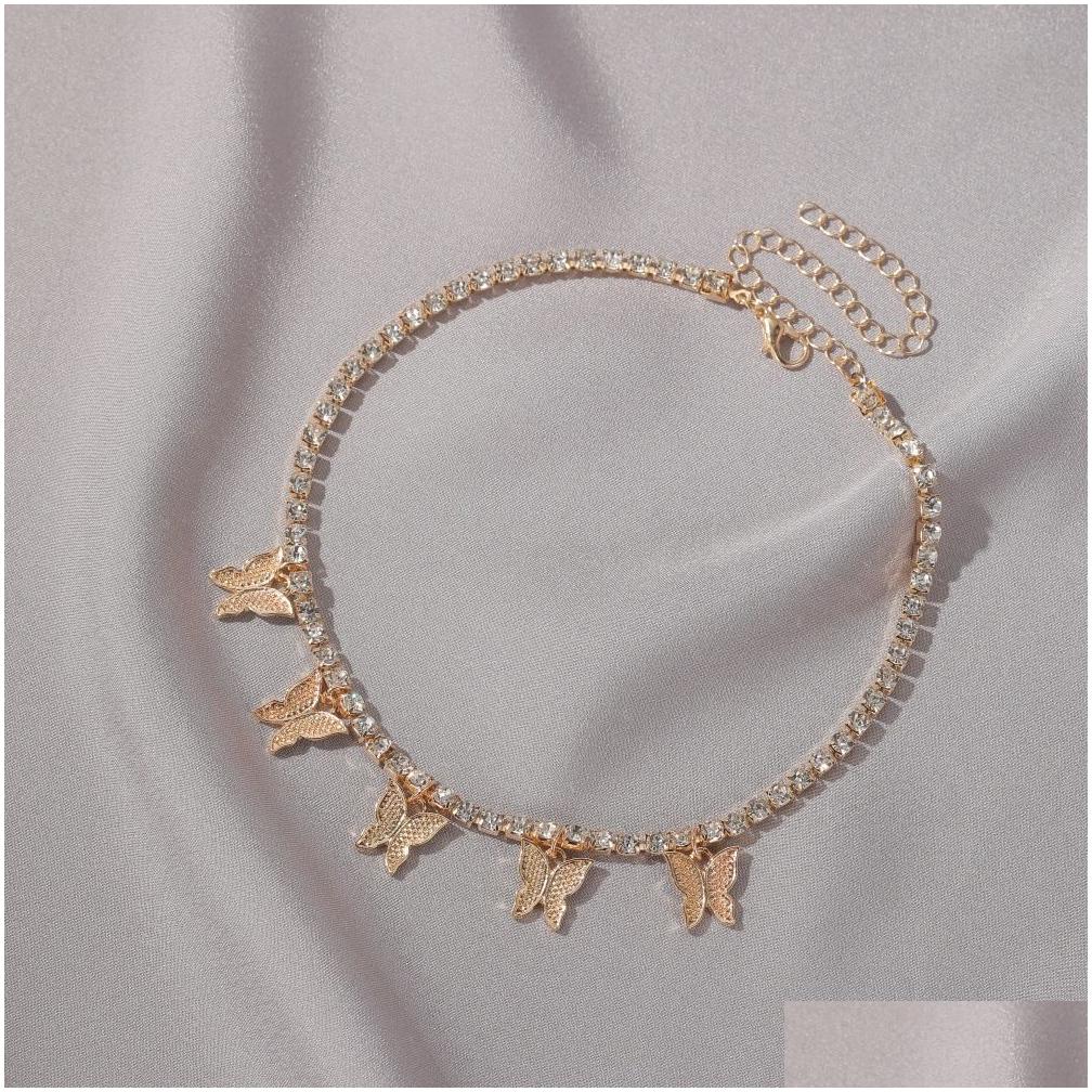 Pendant Necklaces Statment Big Butterfly Necklace Hip Hop Iced Out Rhinestone Chain For Women Bling Tennis Crystal Animal Choker Jew Dh23O
