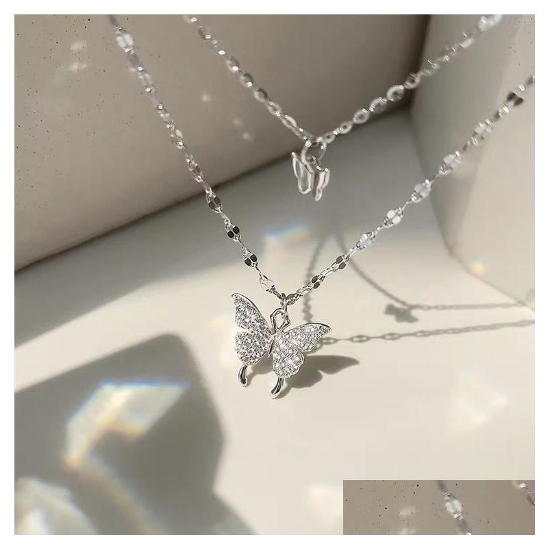 Pendant Necklaces Statment Big Butterfly Necklace Hip Hop Iced Out Rhinestone Chain For Women Bling Tennis Crystal Animal Choker Jew Dh23O