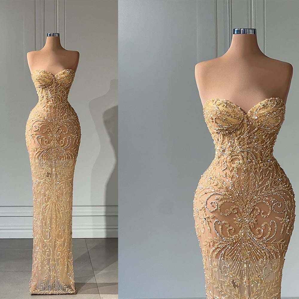 Sexy Illusion Prom Dresses Sequined Lace Appliques Evening Gowns Custom Made Celebrity Dress