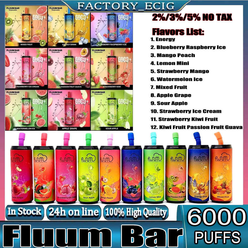Authentic Fluum Bar Puff 6000 2% 3% 5% Disposable E Cigarettes Vape Pen 15ml Mesh Coil Pods Cartridge 600mAh Rechargeable Battery Vaporizer 12 Flavors Availble
Authentic Fluum Bar Puff 6000 2% 3% 5% Disposable E Cigarettes Vape Pen 15ml Mesh Coil Pods Cartridge 600mAh Rechargeable Battery Vaporizer 12 Flavors Availble