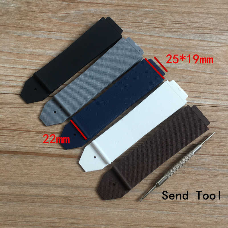 Watch Bands Watch accessorie 25 19mm Black Brown Gray White Blue Silicone Strap Watchband For HB Watch Strap Big Bang Fusion series bracelet T221213
Watch Bands Watch accessorie 25 19mm Black Brown Gray White Blue Silicone Strap Watchband For HB Watch Strap Big Bang Fusion series bracelet T221213