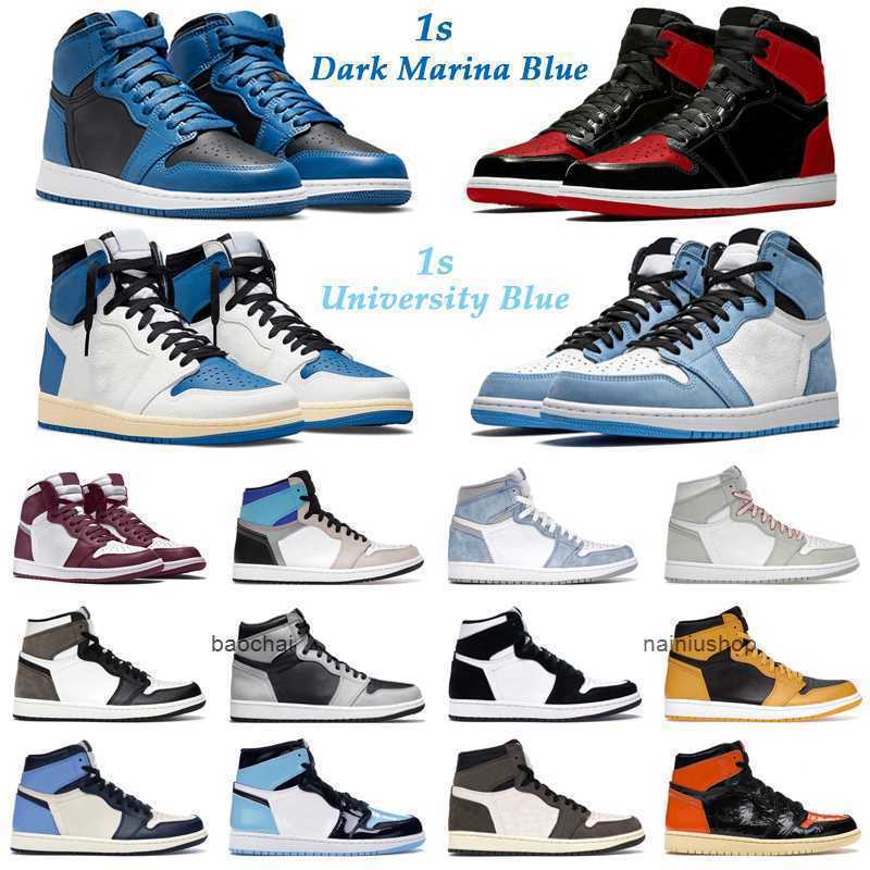 2022 Basketball Shoes 1s Dark Marina Blue 1 High OG Bred Patent Bordeaux Prototype Hyper Royal University Blue Pine Green Mens Trainers