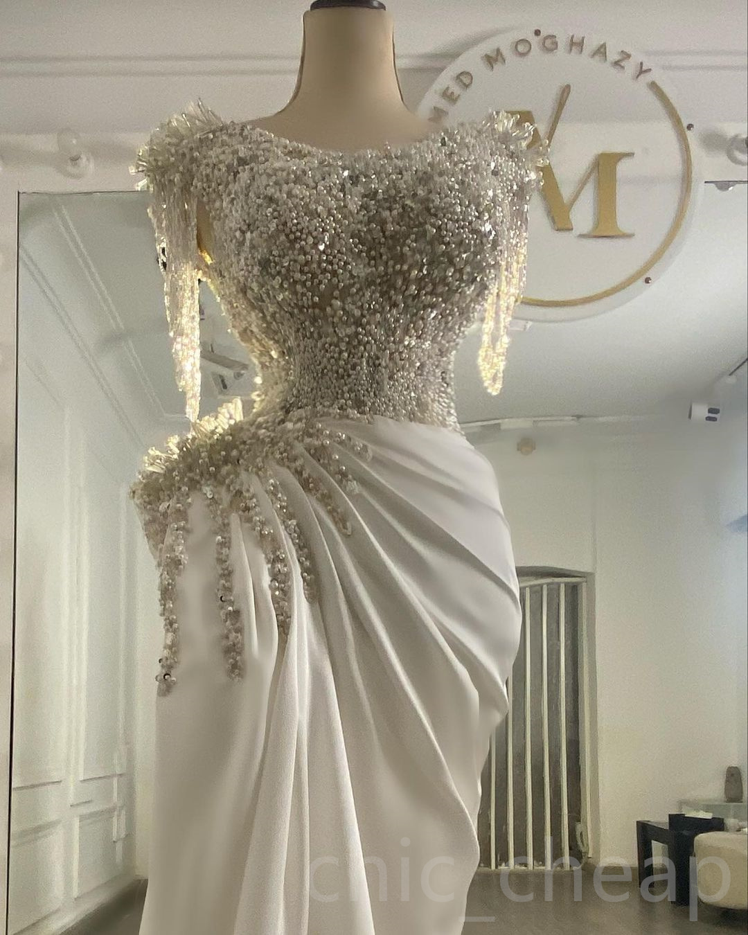 2023 Arabic Aso Ebi Mermaid Luxurious Wedding Dress Beaded Pearls Sequins Satin Bridal Gowns Dresses ZJ755