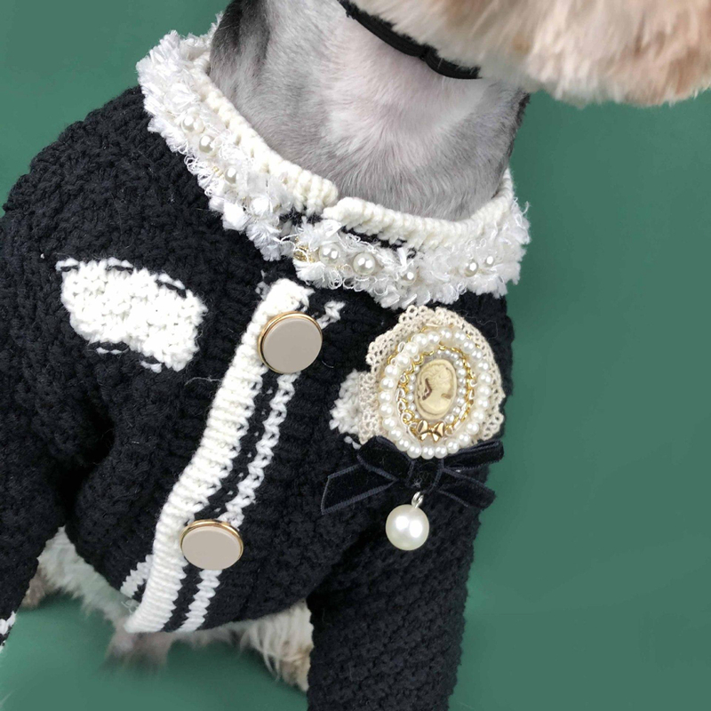 Designer Clothes Brands Dog Apparel Spring Coats Small Fragrance Pet Sweater for Cardigan Schnauzer Bomei Teddy Corgi Pug Dogs Cat Pets Clothing Black