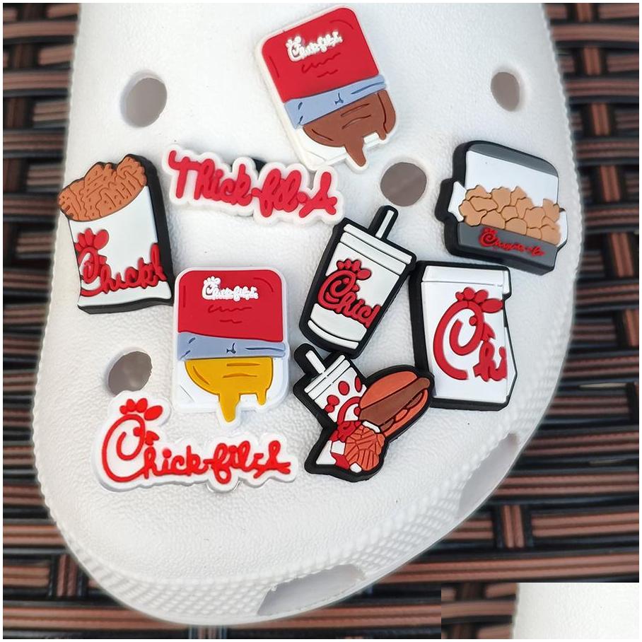 Shoe Parts Accessories Wholwsale Fast Food Chick Fil A Clog Charms For Buckcle Decoration Party Gift Drop Delivery Shoes Dhekm