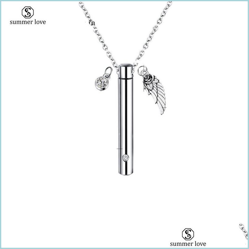 Pendant Necklaces Stainless Steel Necklace Stash Locket Wing And Crystal Dangle Cylinder Capse Vial Cremation Ash Urn Memoiral For D Dhi2G
Pendant Necklaces Stainless Steel Necklace Stash Locket Wing And Crystal Dangle Cylinder Capse Vial Cremation Ash Urn Memoiral For D Dhi2G