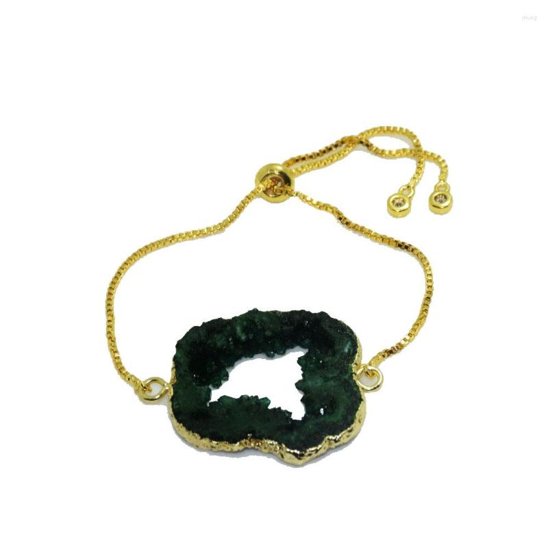 Link Bracelets 1pc Gold Bezel Slab Free Form Green Natural Quartz Crystal Slice Connector Girl Bracelet Rough Geode Druzy Stone Women
Link Bracelets 1pc Gold Bezel Slab Free Form Green Natural Quartz Crystal Slice Connector Girl Bracelet Rough Geode Druzy Stone Women