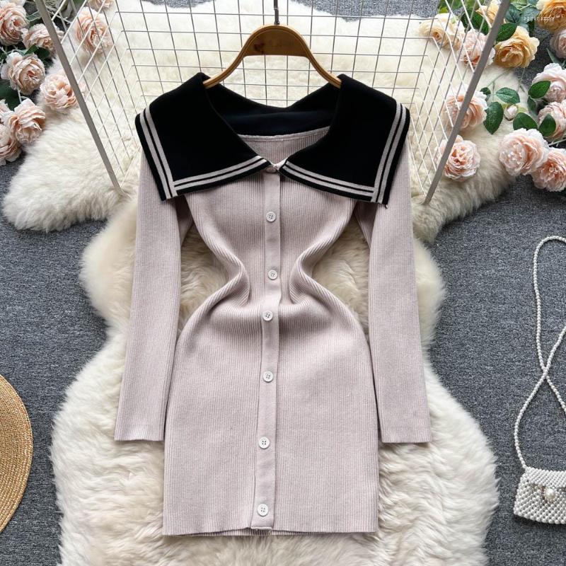 Casual Dresses Autumn And Winter Spicy Girl Collision Color Navy Collar Long-sleeved Bottoming Slim Thin Single-breasted Package Hip Knit, Black
Casual Dresses Autumn And Winter Spicy Girl Collision Color Navy Collar Long-sleeved Bottoming Slim Thin Single-breasted Package Hip Knit, Black