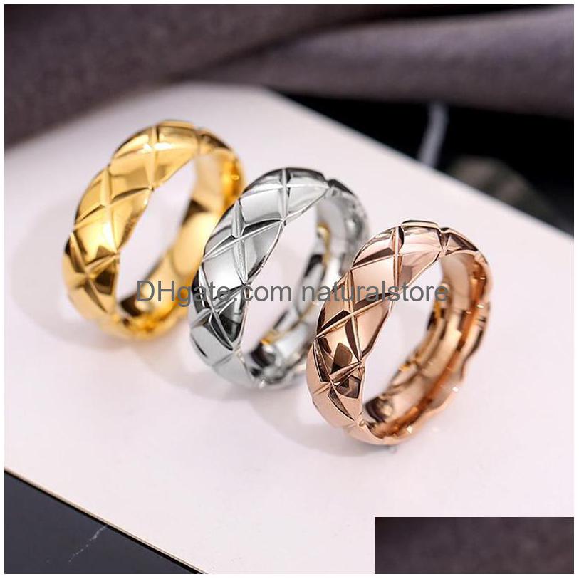 Band Rings Titanium Steel Sier Love Ring Men And Women Lozenge For Lovers Fashion Couple Gift Drop Delivery Jewelry Dh3Lt