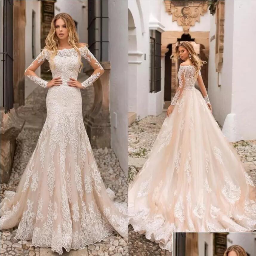 Mermaid Wedding Dresses Gali Karten Champagne Off Shoder Lace Appliques Long Sleeves Tle Bridal Gowns Customized Drop Delivery Party Dhnis, Same as image
Mermaid Wedding Dresses Gali Karten Champagne Off Shoder Lace Appliques Long Sleeves Tle Bridal Gowns Customized Drop Delivery Party Dhnis, Same as image