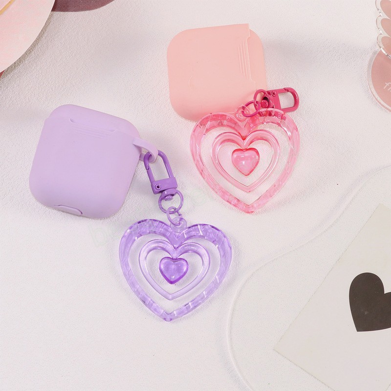 Colorful Hollow Heart Pendant Keychain Fashion Love Acrylic Key Chains Earphone Case Charms Bag Ornament Car Keyring Accessories