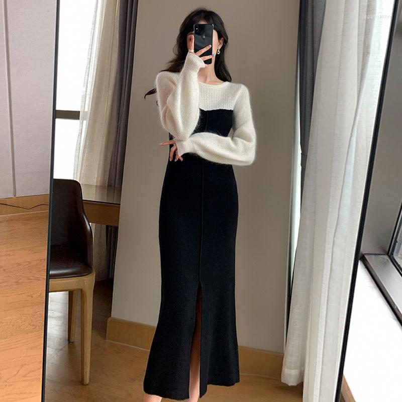Casual Dresses Black Knitted Women Dress Autumn Winter O-Neck Slim Split Sweater Elegant Patchwork Female Stretch
Casual Dresses Black Knitted Women Dress Autumn Winter O-Neck Slim Split Sweater Elegant Patchwork Female Stretch