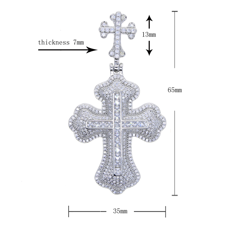 Hip Pop Iced Out Bling Cz Cross Pendant Necklace Full Paved Cubic Zircon Gold Color Neck Chain Accessories Men Jewelry