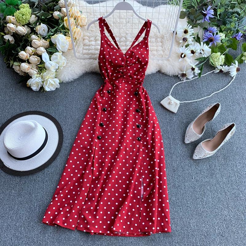 Casual Dresses 2022 Women Vintage Polka Dot Print A Line Long Summer Dress Lady' Sexy V Neck Backless Slit Vacation Beach Red
Casual Dresses 2022 Women Vintage Polka Dot Print A Line Long Summer Dress Lady' Sexy V Neck Backless Slit Vacation Beach Red