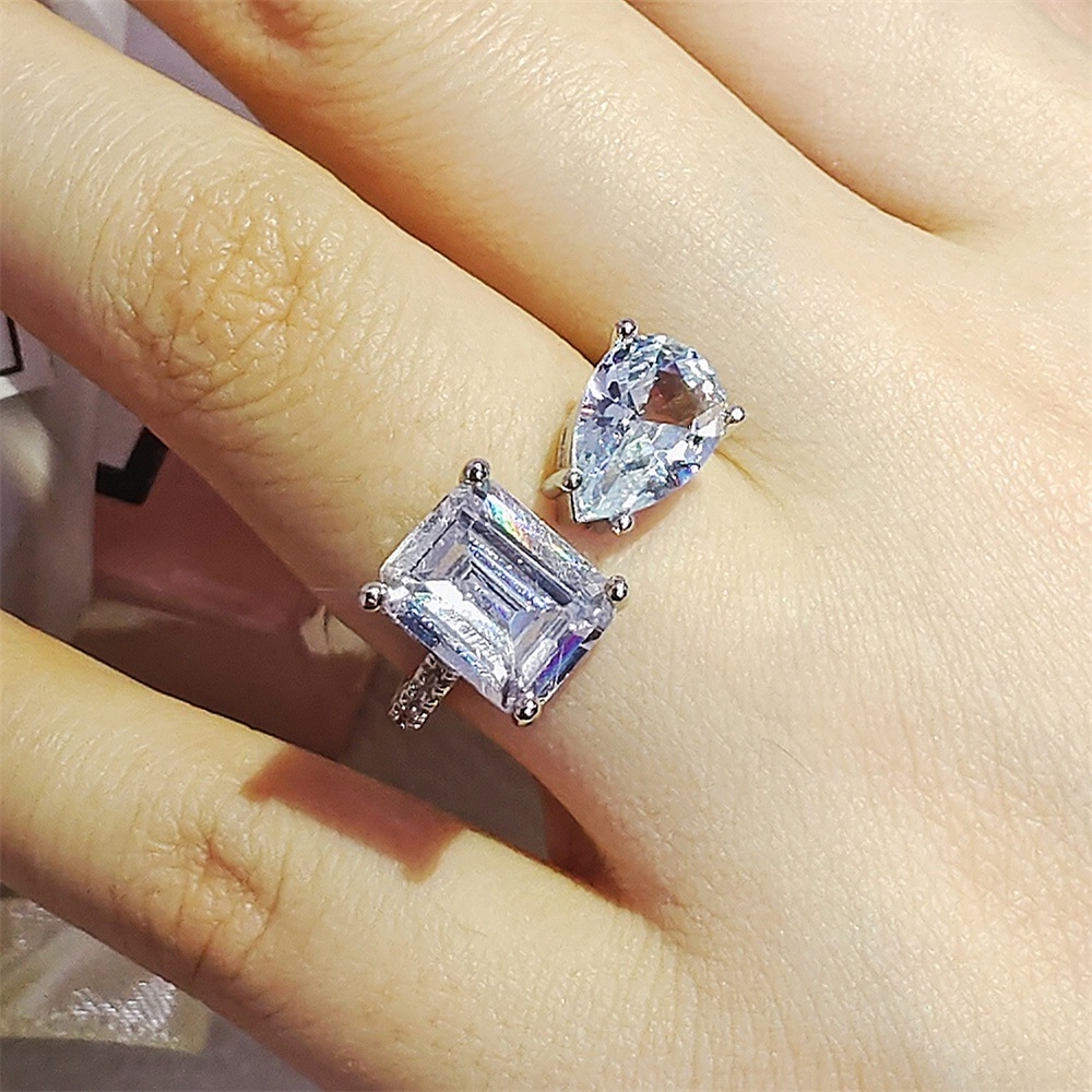 925 Sterling Silver ins New Fashion White Color Pear Princess Diamnond Adjustable Ring for Girl Lovers Love Item Jewelry