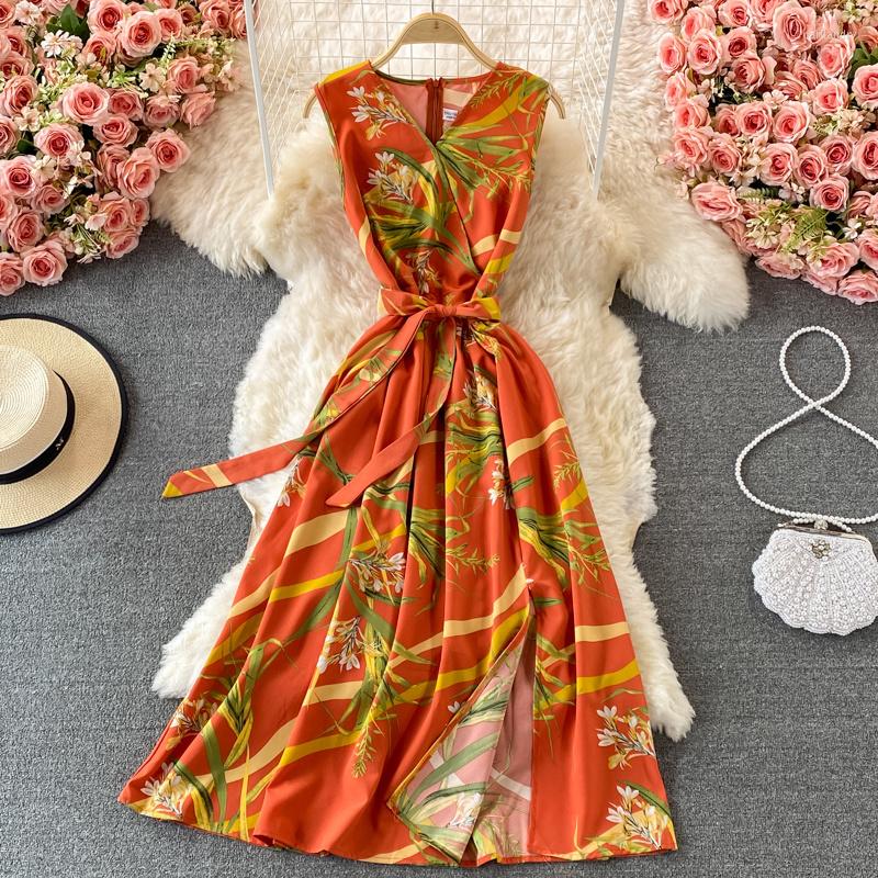Casual Dresses French Fashion Girls V-neck Printed Dress Summer Seaside Beach Holiday For Women 2022, Orange
Casual Dresses French Fashion Girls V-neck Printed Dress Summer Seaside Beach Holiday For Women 2022, Orange