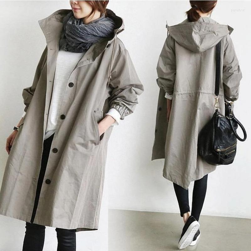 Women's Trench Coats Fashion Plus Size S-5XL Coat Female Autumn Casual Long Sleeve Hooded Medium Overcoat Loose Windbreaker Spring, Black 
Women's Trench Coats Fashion Plus Size S-5XL Coat Female Autumn Casual Long Sleeve Hooded Medium Overcoat Loose Windbreaker Spring, Black